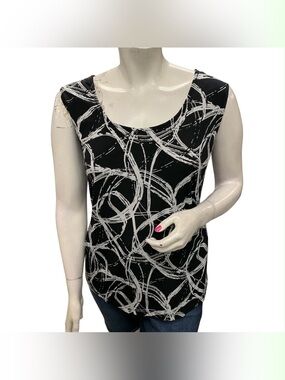 JM Collection Black Tank Top with White Circle Print Size 3X